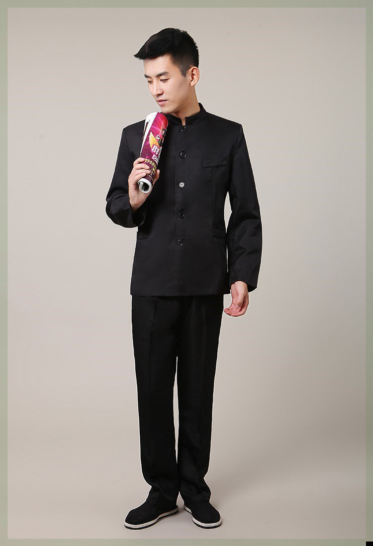 成人民国风服装五四青年服男女生开学演出服合唱朗诵套装复古蓝色棉布