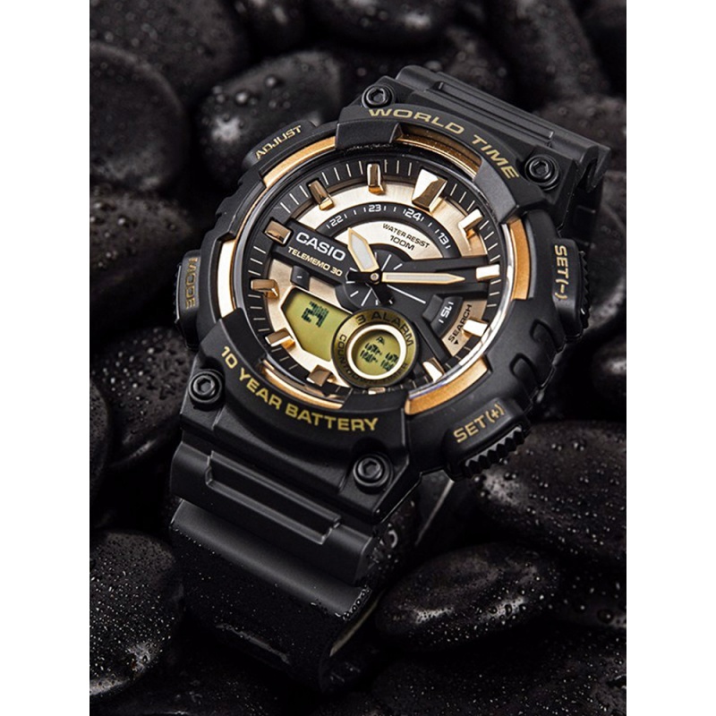 casio卡西欧 海外代购手表男潮流黑金黑武士运动电子学生男士表aeq