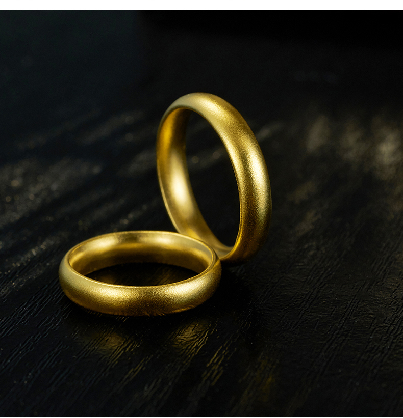 纪兮竹珠宝足金999古法黄金实心素圈情侣对戒戒指男女婚戒传承 6.