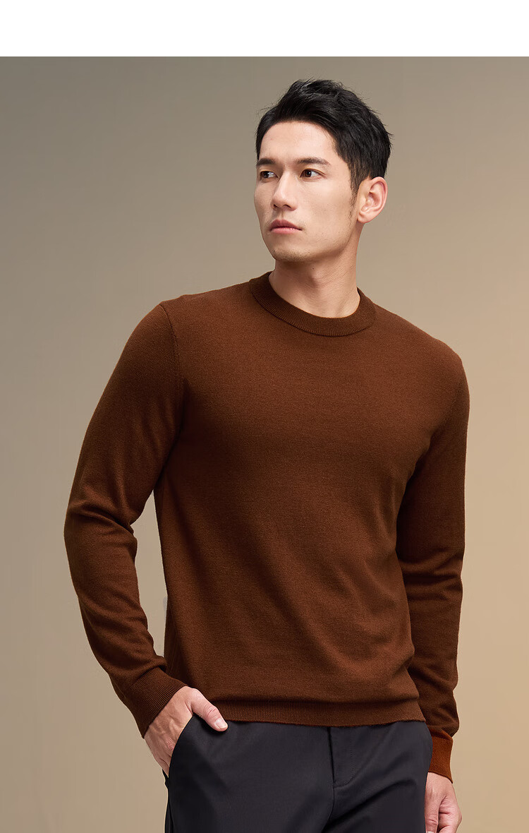 HLA Long-Sleeve Knit Sweater for Men, Lightweight Business Pure Wool Thermal Undershirt for Winter 16