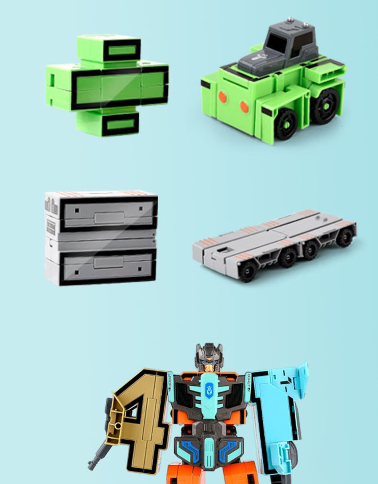 数字玩具儿童变形合体机器人机甲积木拼装挖掘机坦克飞机吊车汽车男孩