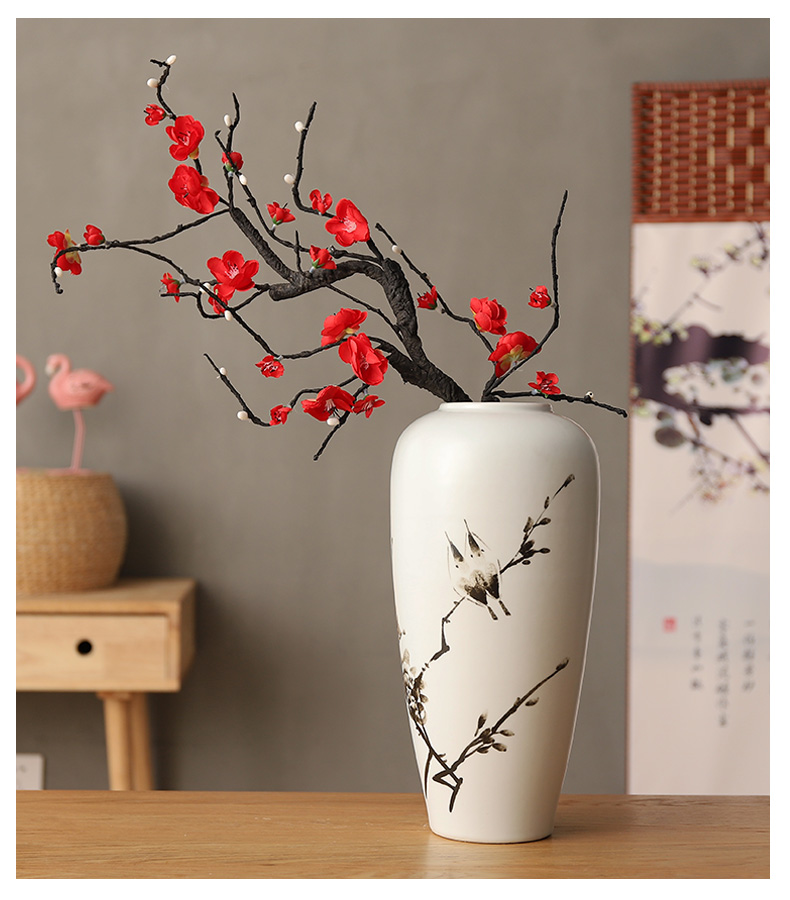 腊梅假花绢花电视柜客厅中式禅意陶瓷花瓶摆放花艺 做旧花器 腊梅白色