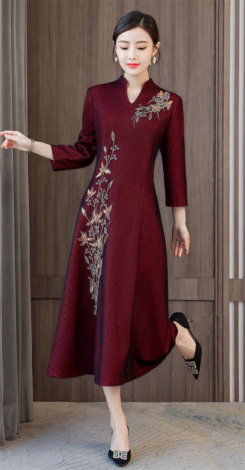 喜婆婆结婚旗袍年轻款长裙春秋冬季婚宴婚礼气质高贵时尚高端礼服妈妈