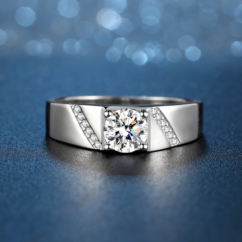 京选精品莫桑石仿真男钻戒活口男银戒霸气男士开口可调节戒指婚戒带