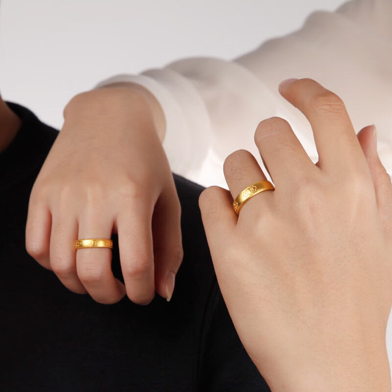 菜百首饰 黄金戒指 古法工艺足金情侣如意对戒 古法戒指 (单只)计价