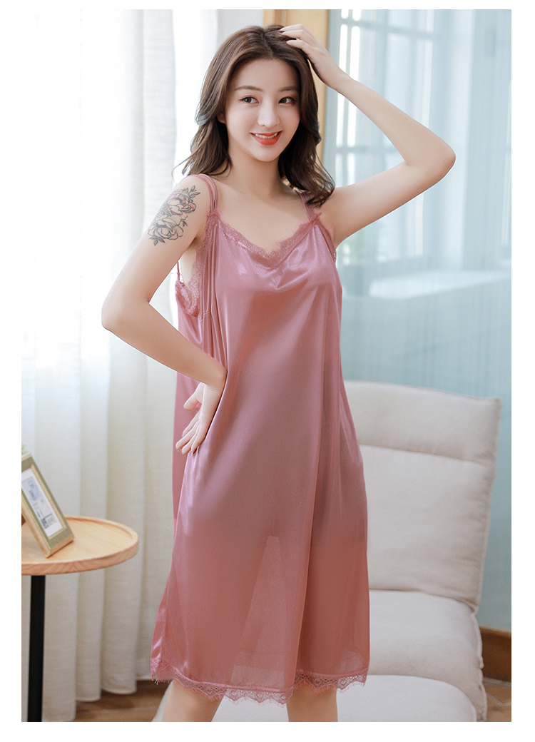 透明睡裙全透女夏天冰丝超薄性感情趣大码吊带冰丝女士公主睡衣粉红色