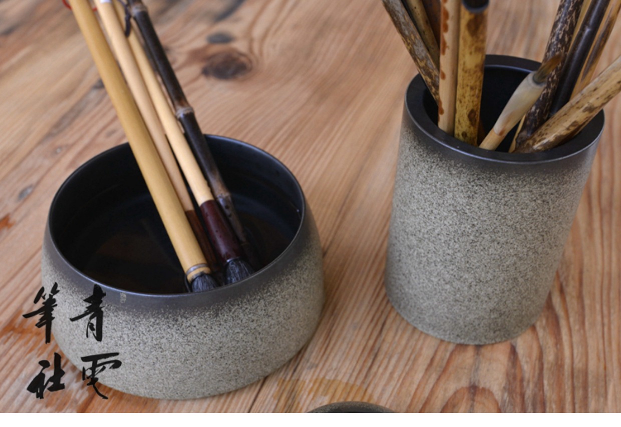 静御轩毛笔笔洗笔筒高档送礼青云笔社 鱼籽 水盂笔洗毛笔筒 茶洗 哑光