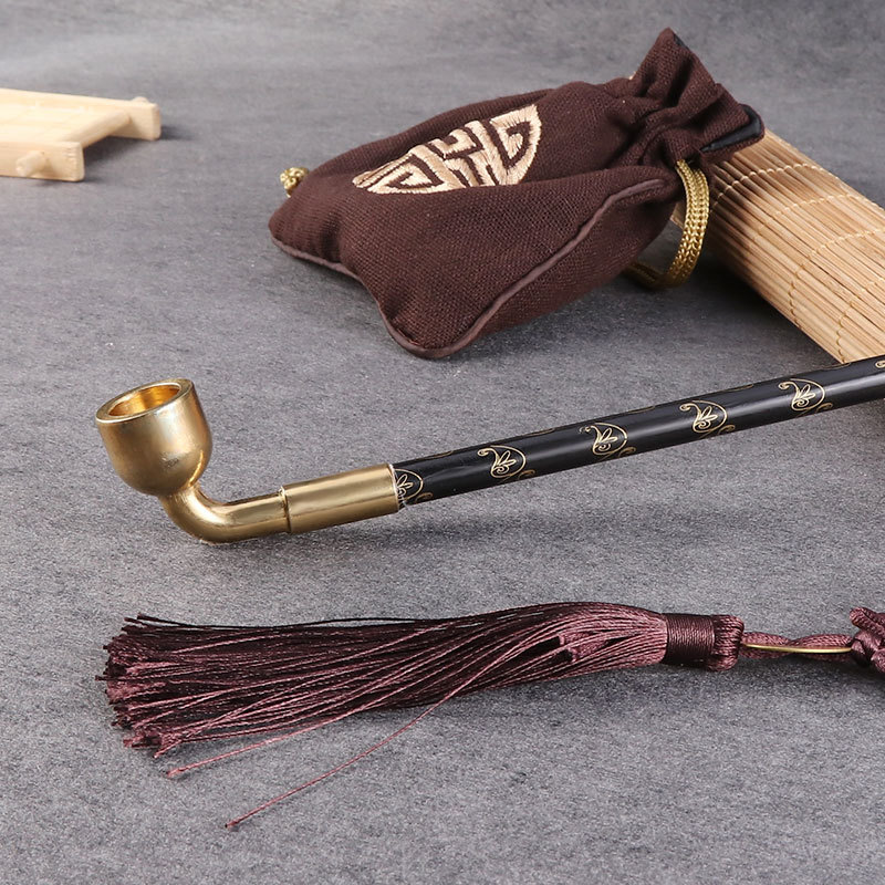 rvje 黄铜烟斗烟长杆复古直式长辈和田红玉烟嘴礼品老式纪晓岚黑杆