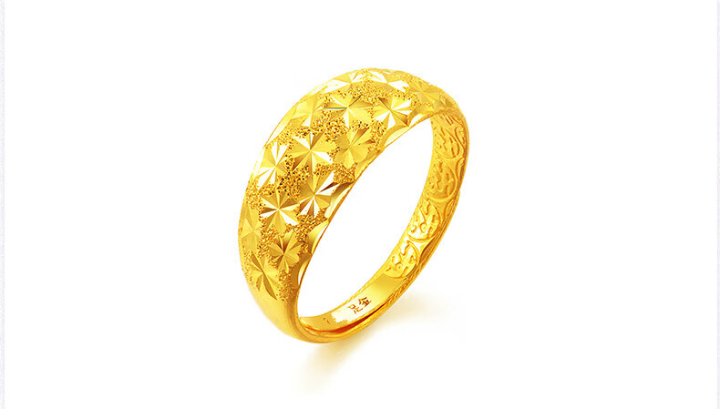 寻珍爱黄金戒指满天星花纹活圈足金求婚结婚生日礼物 国检标签 4.