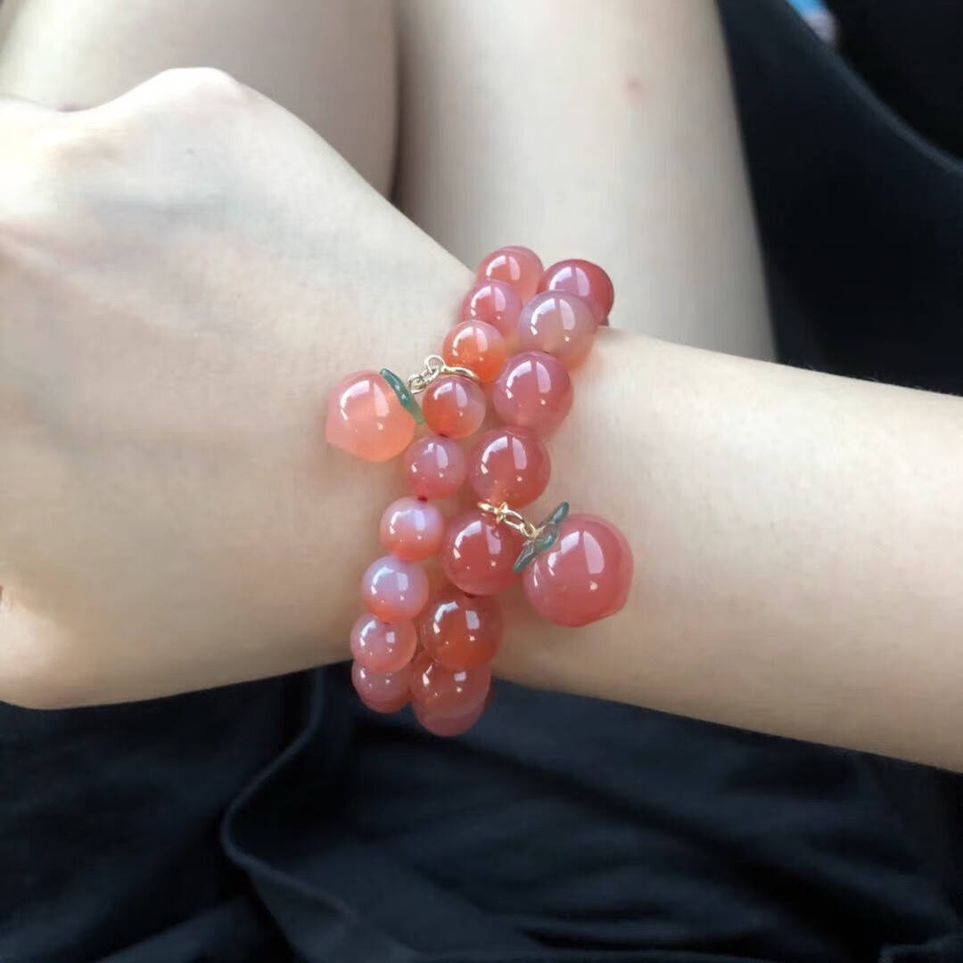 逸喜缘 盐源玛瑙手链女手串水蜜桃闺蜜手链手饰佛珠生日礼物红玛瑙