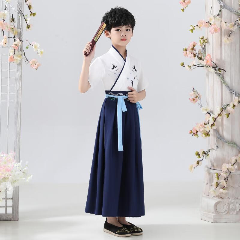 儿童古装汉服国学男童短袖服装小学生书童男女童夏季中国风演出服