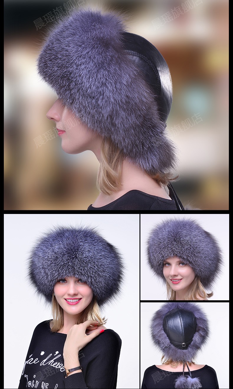 晨瑶进口狐狸皮帽子女冬季狐狸毛蒙古帽冬天防寒真狐狸毛公主帽整皮