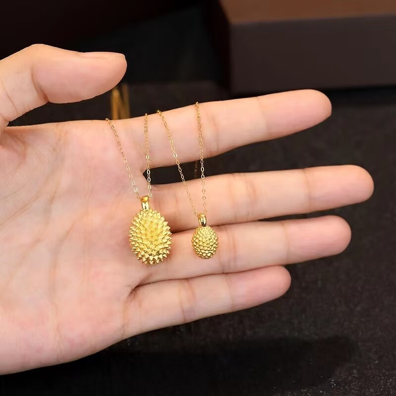 黄金榴莲吊坠999足金纯金坠子金榴莲项链锁骨链七夕情人节送女友 小款