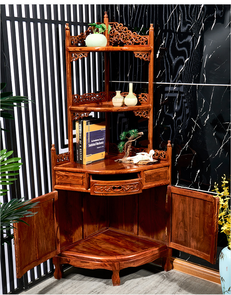 虎大师红木家具非洲花梨学名刺猬紫檀实木角柜三角柜墙角转角柜三层