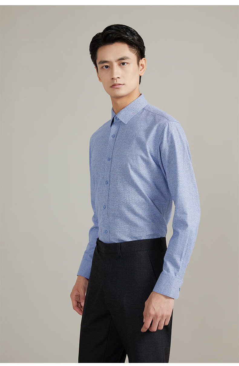 busen/步森秋季男士衬衫商务休闲纯棉宽松长袖衬衣舒适时尚男装 蓝色
