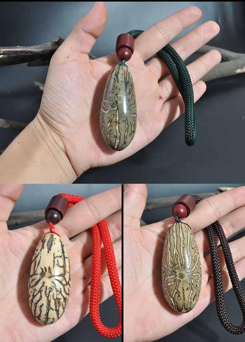 手工千眼菩提子手把件绿白大果磨好成品文玩把玩挂件男士 金刚红色绳