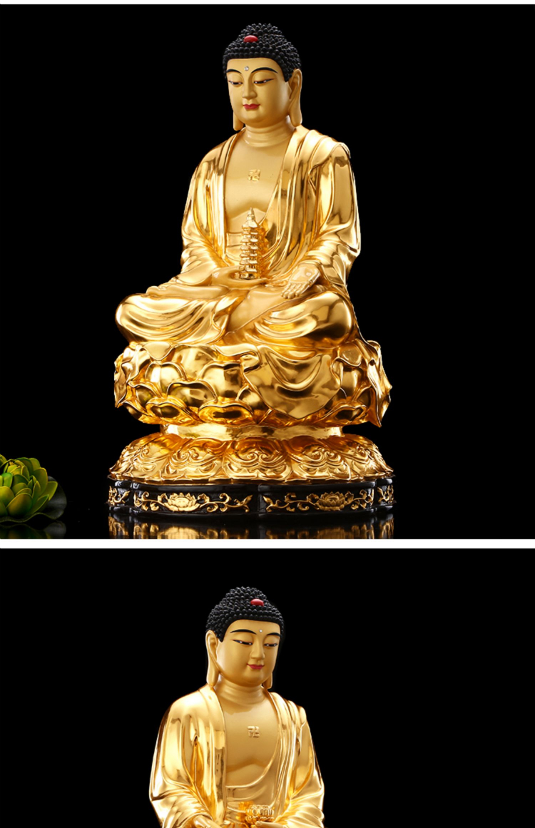 台湾纯铜手工贴金释迦牟尼佛像阿弥陀佛药师佛三宝如来家用供奉摆件