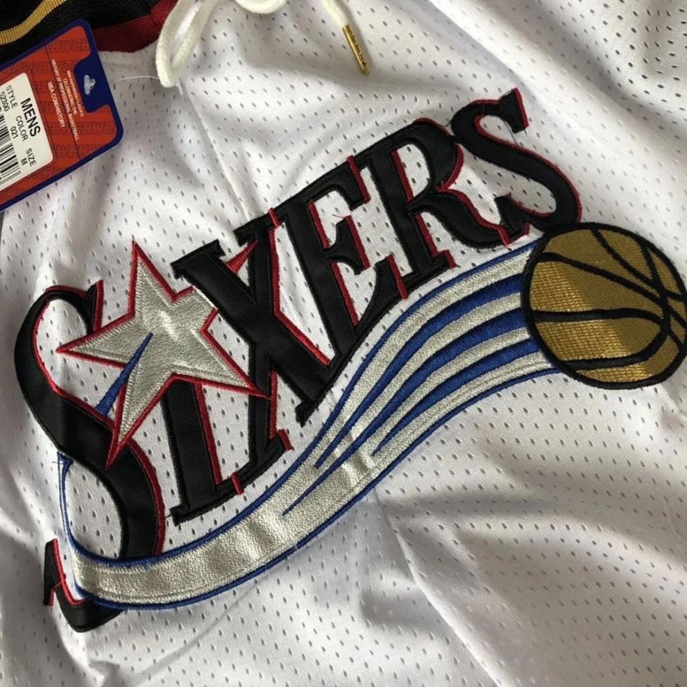 艾弗森3号76人白色篮球服套装复古刺绣网眼球衣刺绣篮球裤球衣s