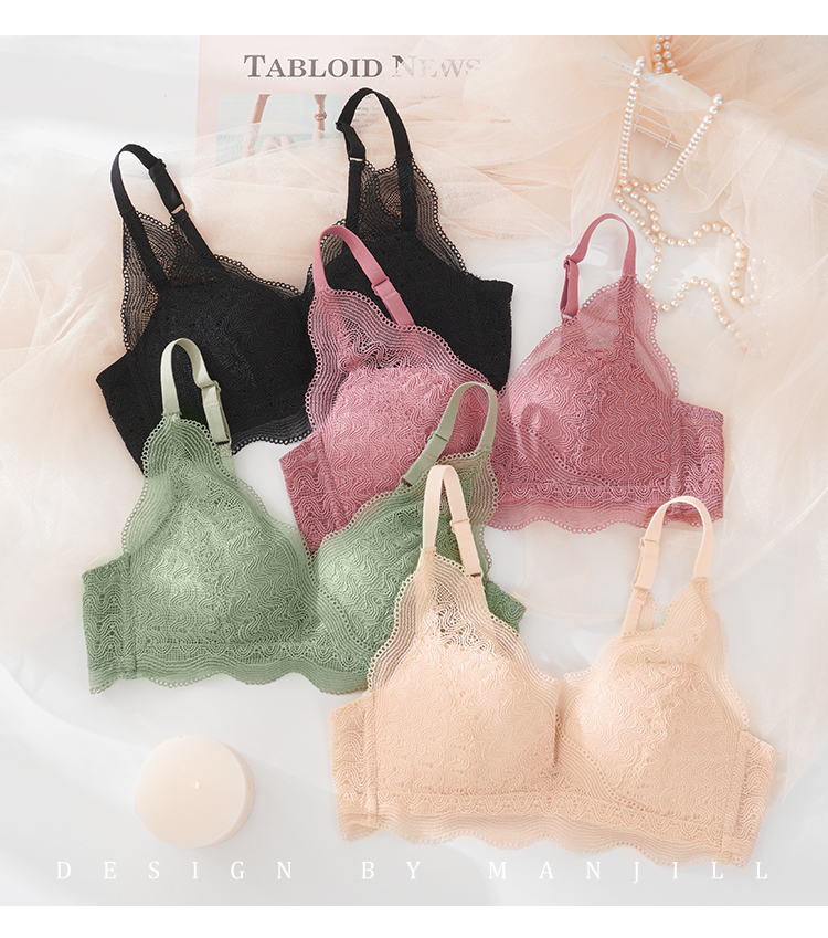 熳洁儿内衣夏季薄款女莫代尔无钢圈蕾丝文胸小胸聚拢无痕女内衣 砖红
