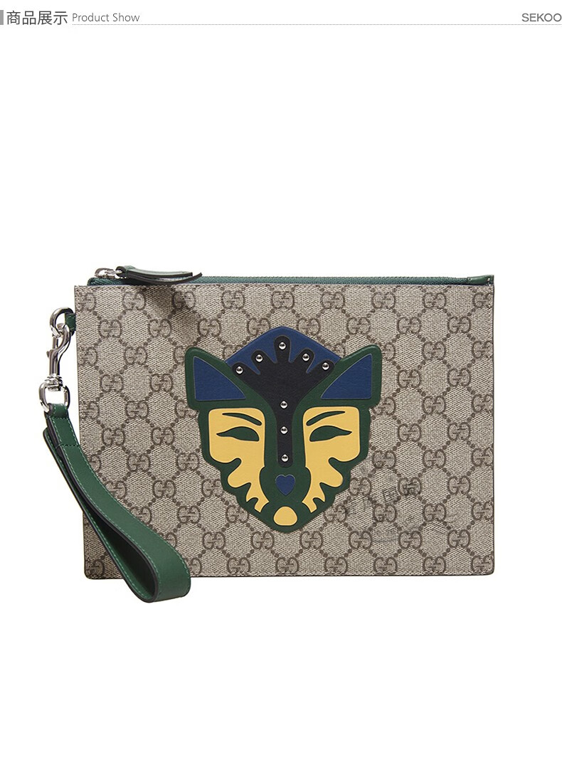 gucci古驰男包帆布猫头图案手拿包411757 klqm 9796 棕色【图片 价格