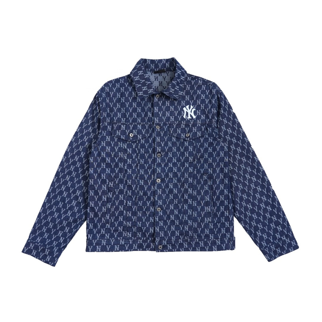 韩国潮牌秋季新款mlb字母刺绣满印牛仔夹克时尚休闲宽松男女外套 黑色