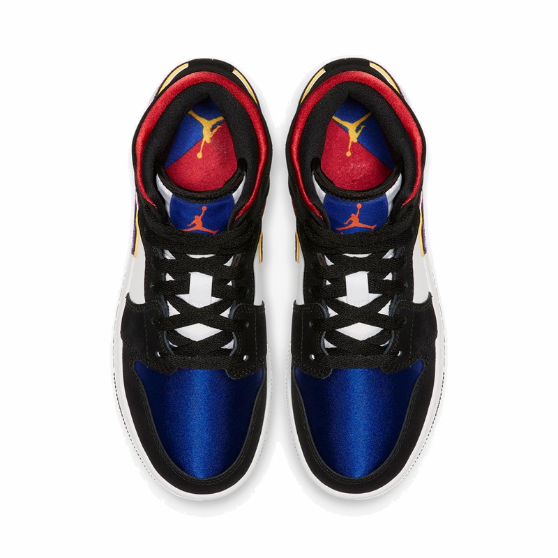耐克airjordan1midaj1中帮湖人红蓝丝绸板鞋运动鞋女鞋bq6931105385