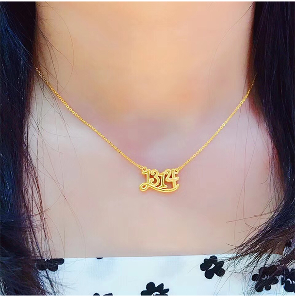 老凤祥云同款网红款1314数字黄金项链带吊坠999足金套链时尚情人节送