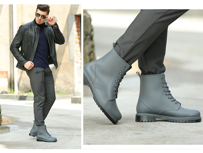 男士雨鞋时尚马丁靴百搭水鞋磨砂防滑加厚男雨靴 黑色 39