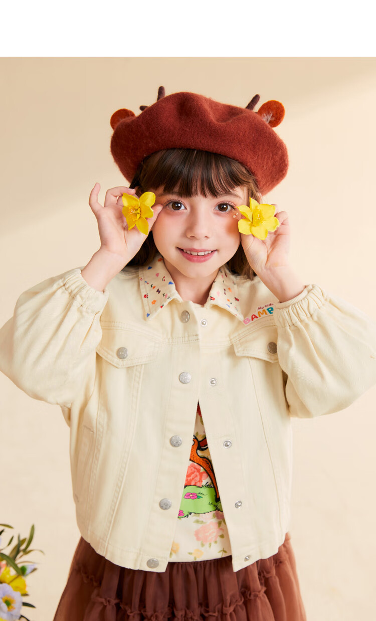 【小鹿斑比】minipeace太平鸟童装女童牛仔夹克儿童外套春秋款 米色