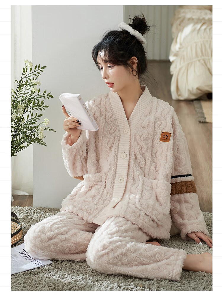 南极人珊瑚绒睡衣 睡衣女冬季珊瑚绒 加厚加绒 法兰绒冬天套装女款