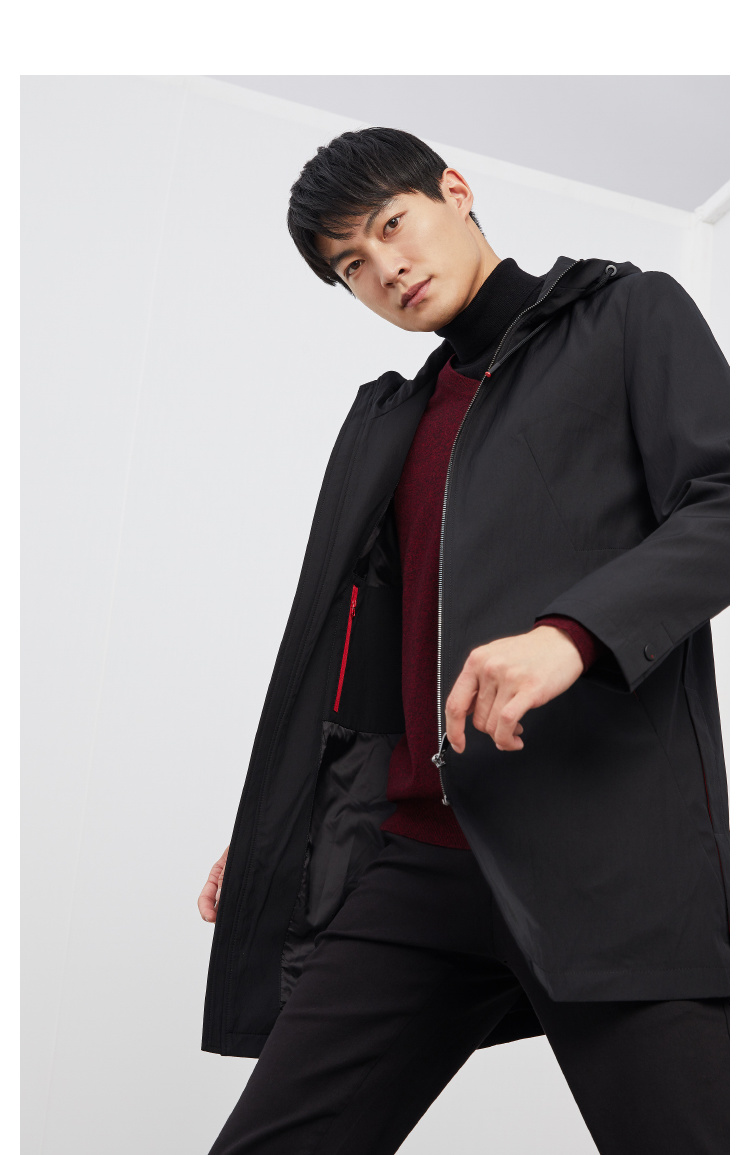 hla海澜之家风衣男经典款净色带帽简约长款防风外套hwfad3r011a