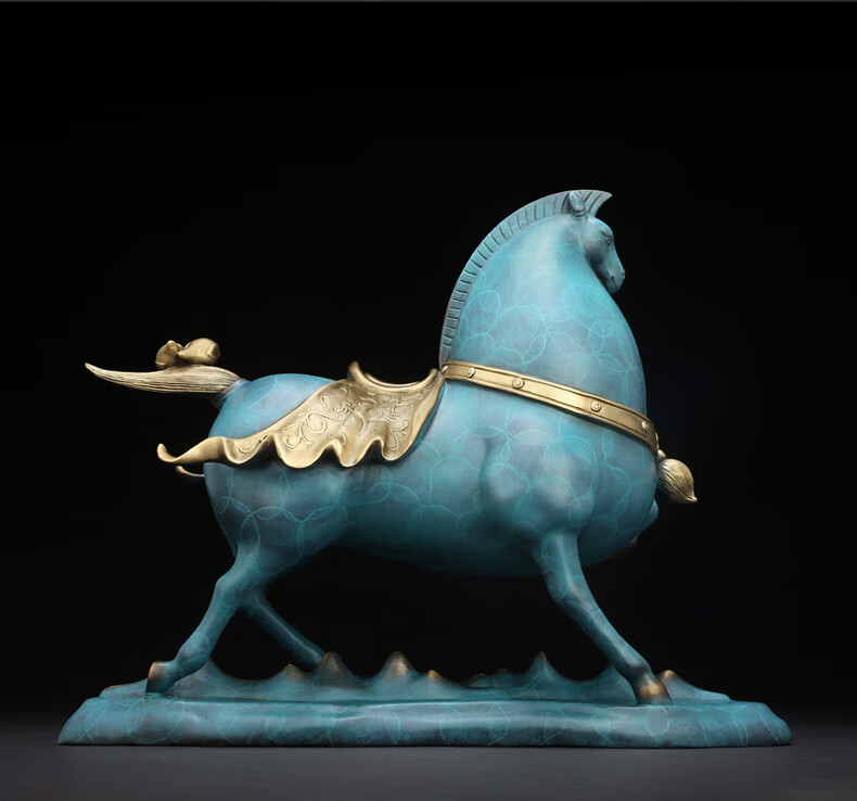 藏宝阁 全铜彩盛世唐马摆件客厅办公室铜马胖马装饰