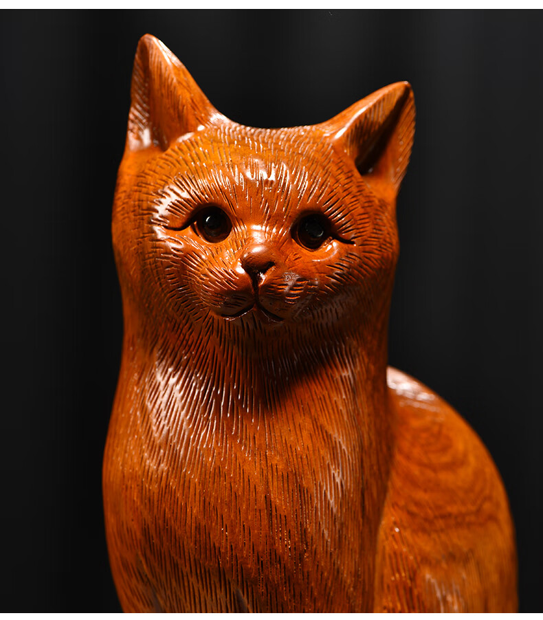 木雕动物生肖摆件 花梨木雕摆件猫咪实木头雕刻动物家居客厅桌面办