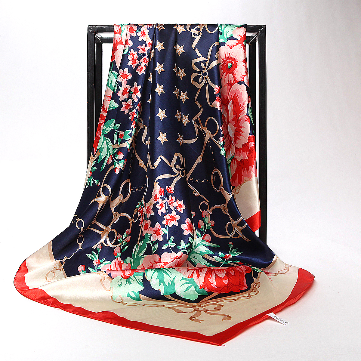 杭州特产丝绸围巾女士丝巾青花瓷中国风丝绸空调披肩绸缎面大方巾 玫