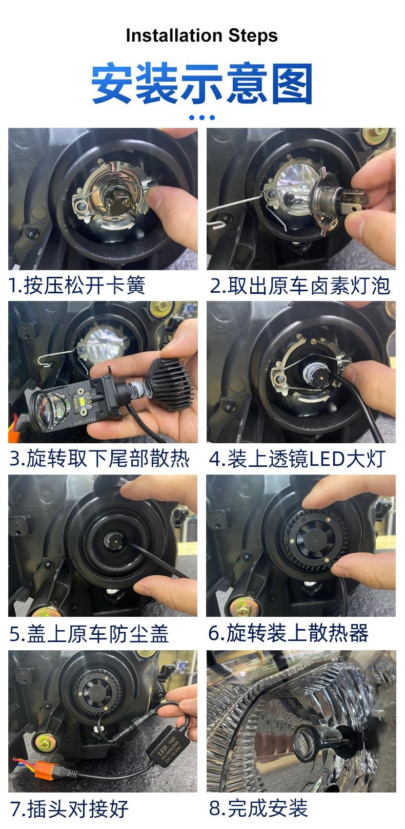 适用日产新阳光骐达nv200奇骏颐达骊威led大灯带透镜h4远近光一体日产