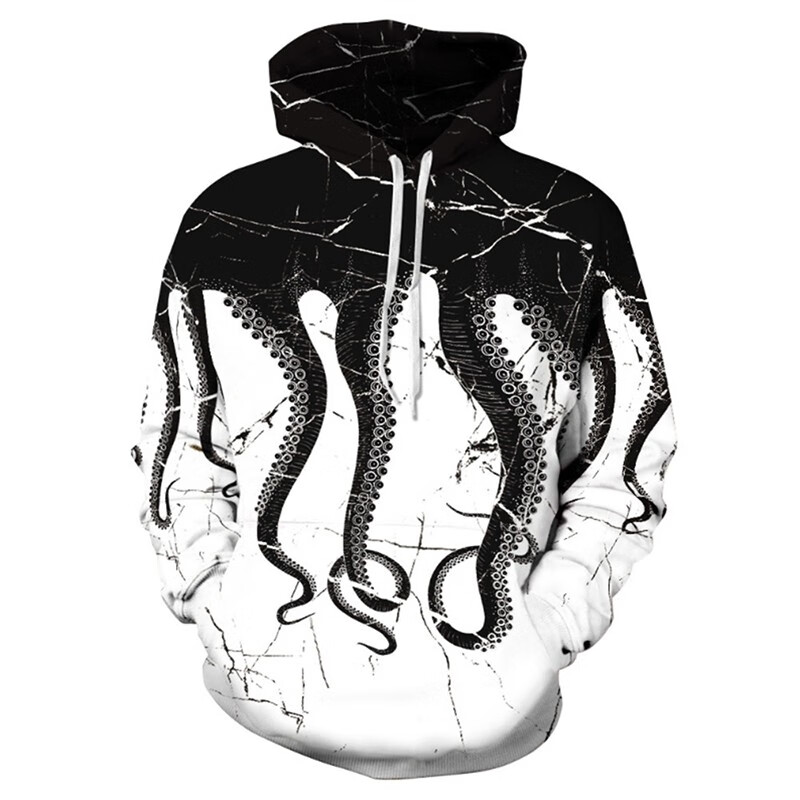 浪莎男士上衣服3d章鱼触手时尚男女薄款连帽t恤男式帅气潮流体桖衫