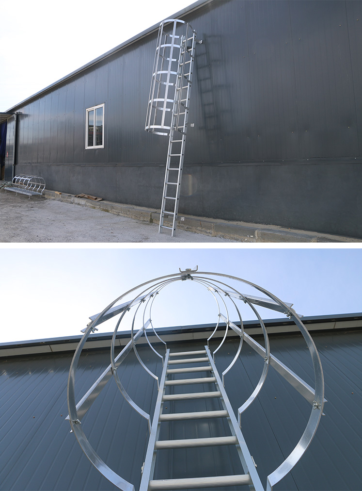 创铭牌铝合金检修梯爬梯护笼安全梯直梯带围栏爬梯 带护笼6.2米直梯