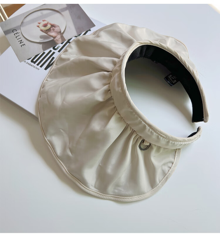 贝壳防晒帽黑胶贝壳帽夏季宽檐防晒帽女遮阳帽发箍两用帽子太阳帽黑色