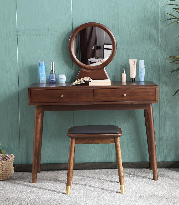 骄鹿北欧实木梳妆台凳现代简约化妆凳轻奢椅子女生可爱卧室皮艺美甲登