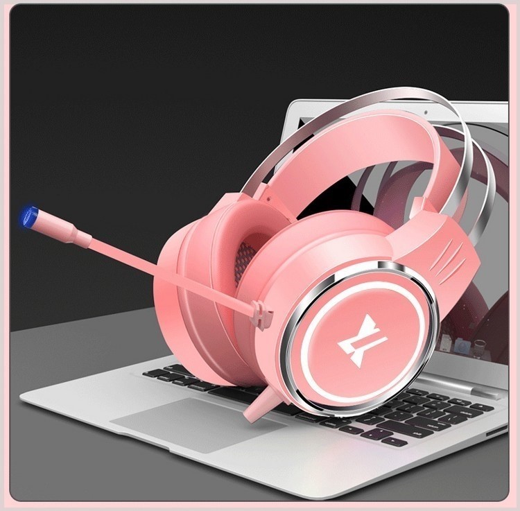 华为适用联想小新air15电脑耳机头戴有线女可爱粉电竞带麦7.
