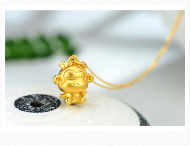 黄金项链女999足金黄金猴吊坠十二生肖猴子金项链女款3d硬金项坠锁骨