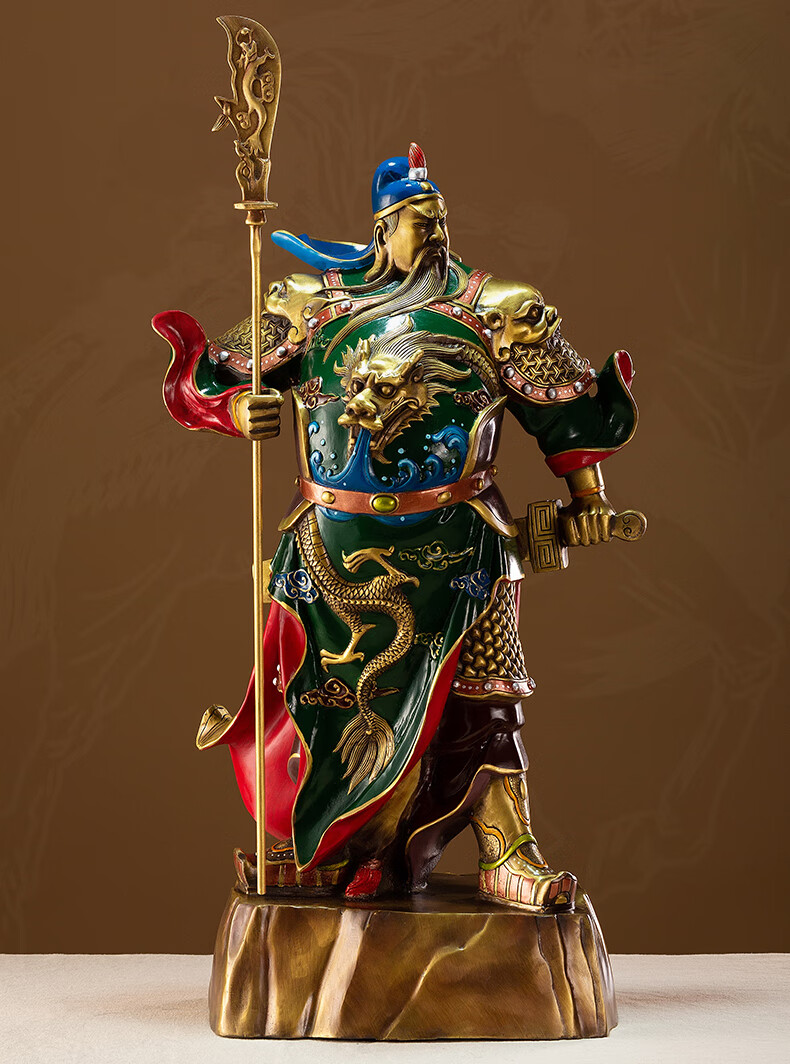 青鸟飞鱼 工艺 彩铜关公摆件客厅纯铜关公神像供奉铜像办公室桌面财神