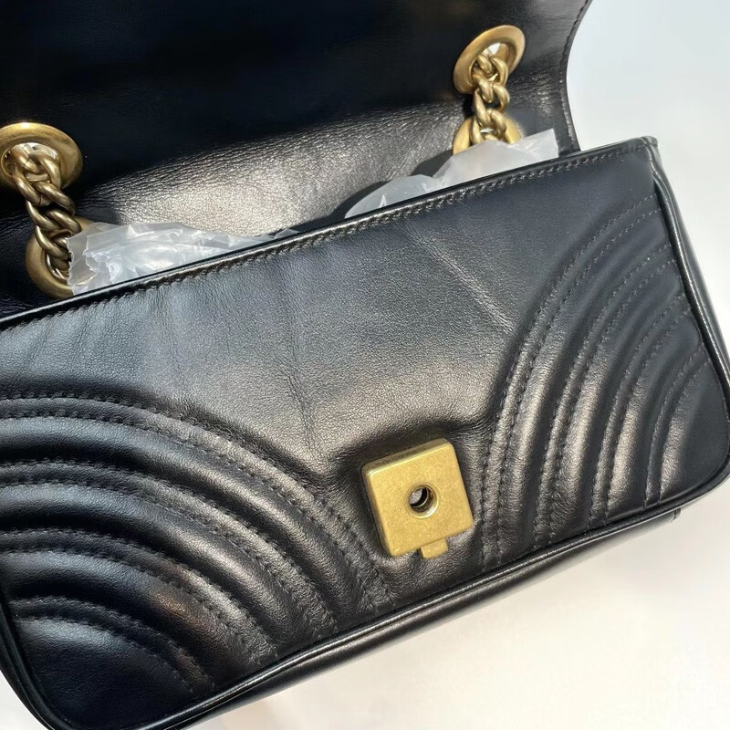 【二手99新】gucci古驰女包 marmont系列马蒙22黑金牛皮gg金扣百搭