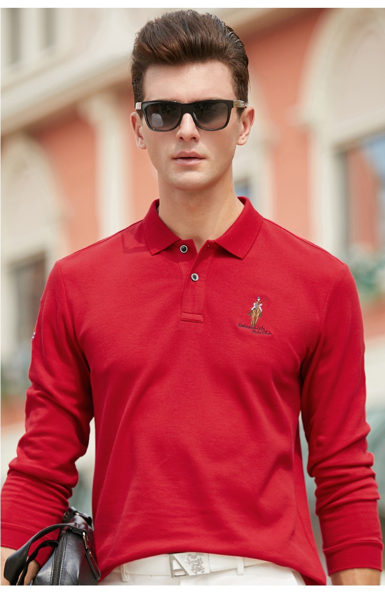 master polo美国保罗马球polo衫男长袖t恤 纯色珠男装纯色绣标针织衫