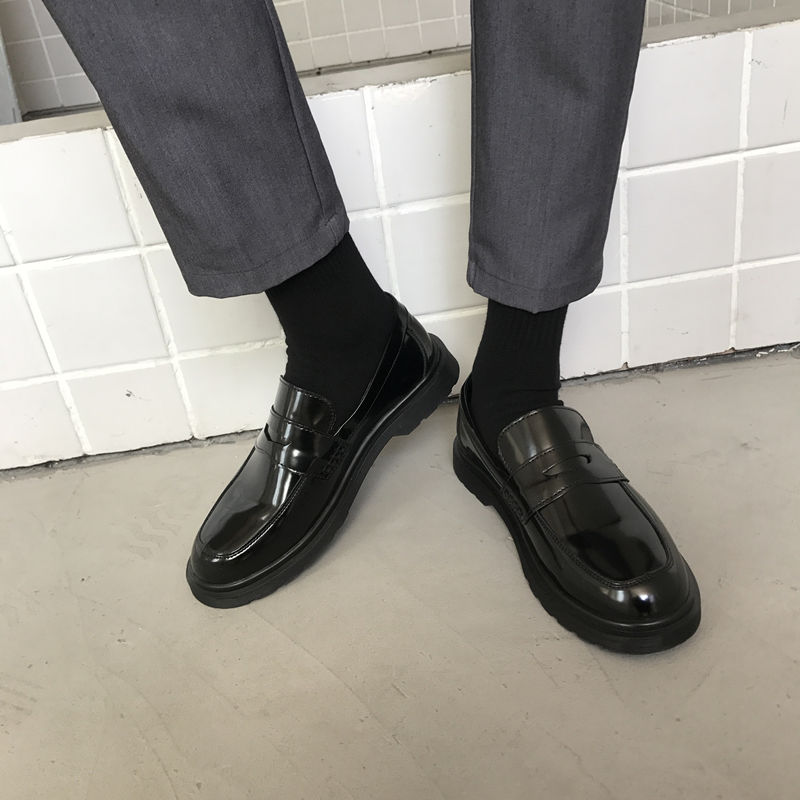 新品日系复古小皮鞋韩国休闲套脚乐福鞋潮英伦黑色圆头马丁鞋港风男鞋