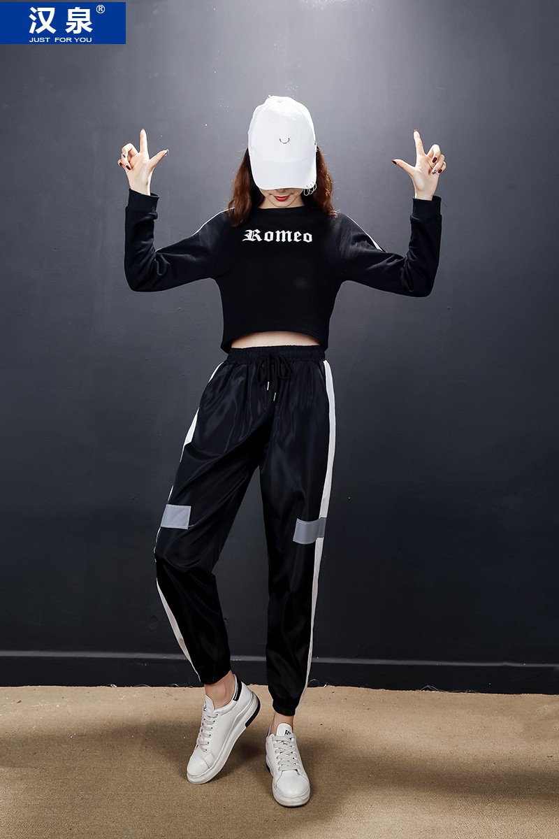 舞服装女宽松成人嘻哈街舞套装学生演出服2019 813黑卫衣 813黑色裤子