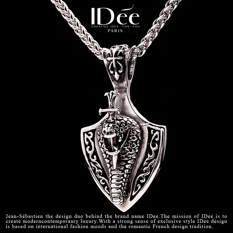 法国idee蛇盾牌项链男潮牌复古夸张吊坠男嘻哈前卫挂件个性时尚配饰网
