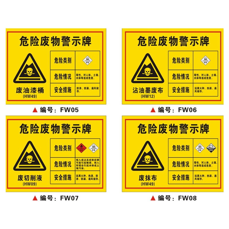 危险废物标识牌 危险废物存放区 废空桶 沾油墨废布 废漆渣 各种危险