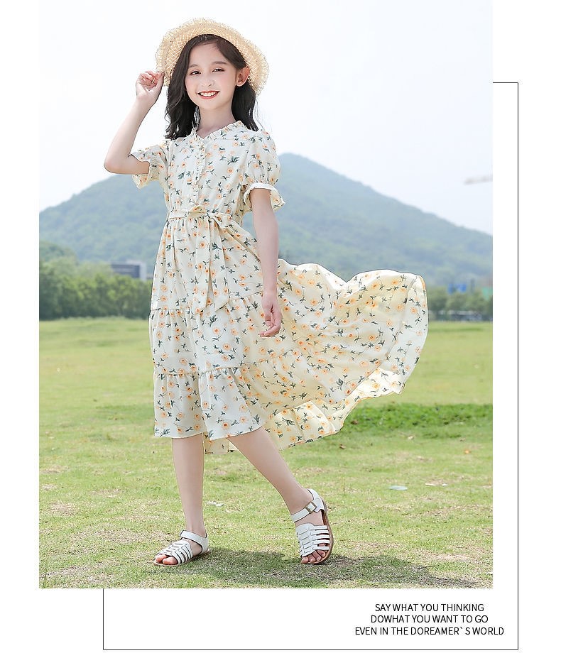 女大童连衣裙夏季小裙子女童薄款女孩裙子9-12岁儿童夏天休闲风公主裙