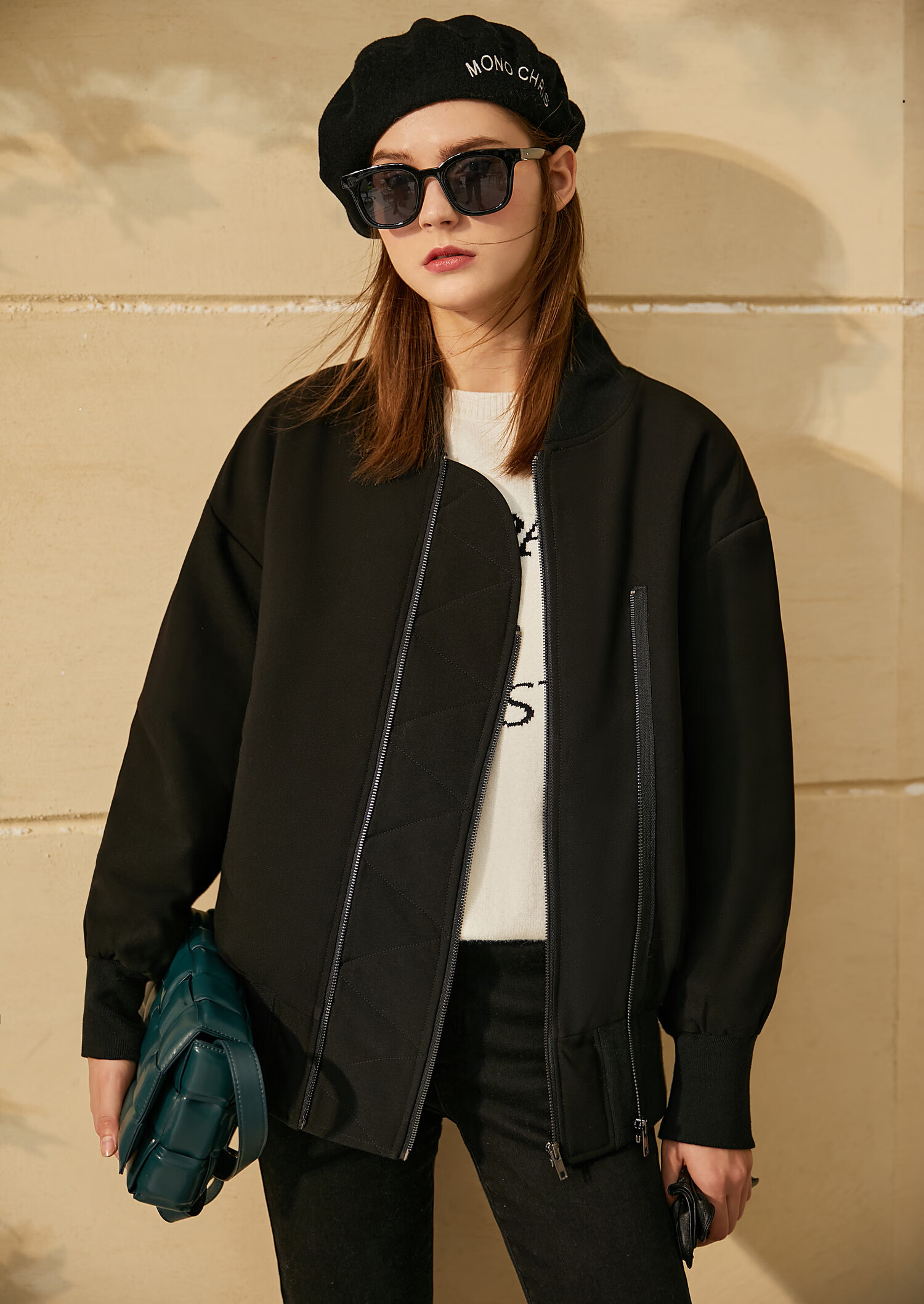 amii极简时尚休闲棉衣女2022冬季新款拉链保暖飞行员夹克外套 复古绿 